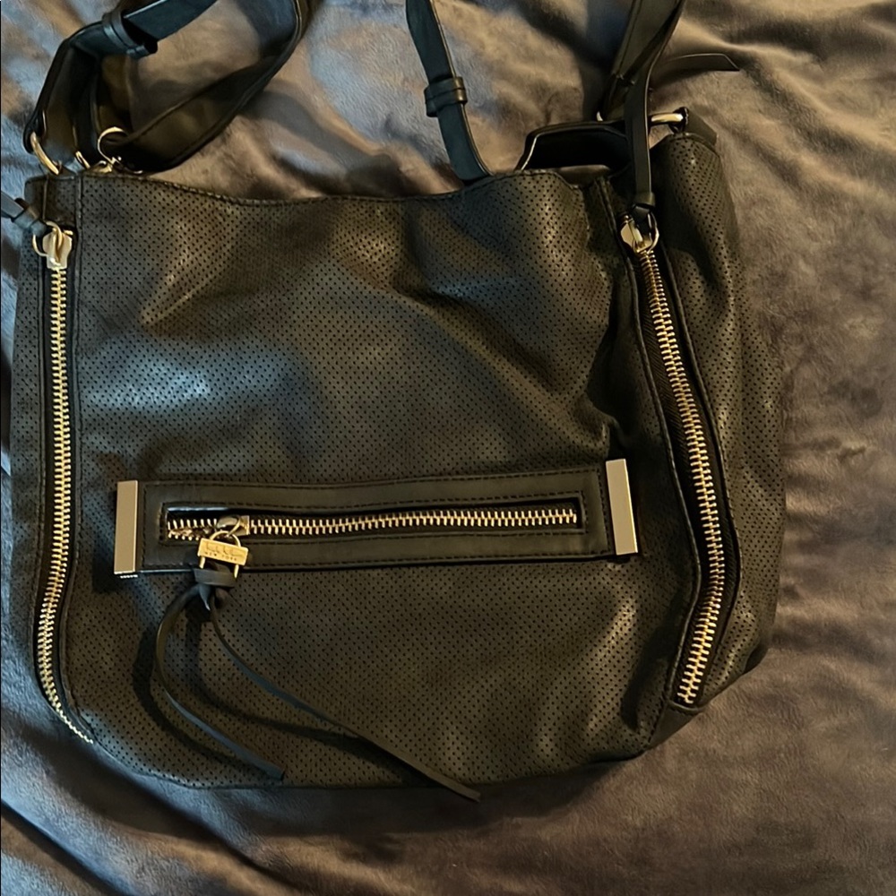 Black Perforated Leather Handbag